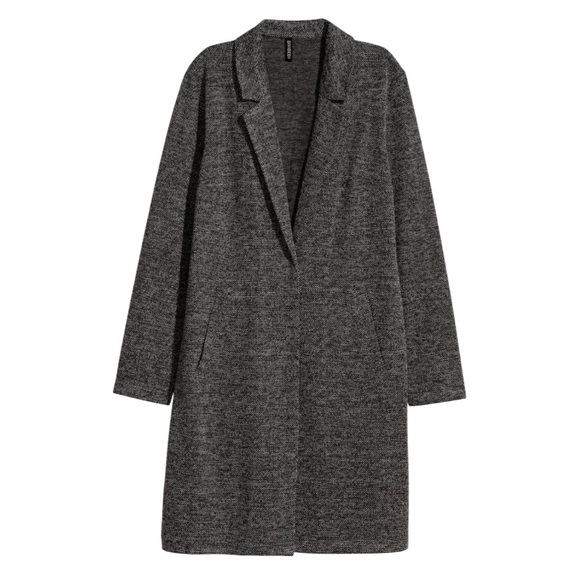 H&M Jackets & Blazers - H&M Divided Long Lightweight Button Closure Textured-Weave Black/White Coat Sz 4